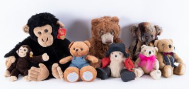 A collection of teddy bears including a large brown Charlie bear 'Kojak' (CB09408), a small