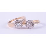 Two rings to include a cluster style ring stamped inside 14-18k set with round brilliant cut