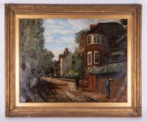 A large 19th century painting, oil on canvas, not signed, Street Scene, in original gilt frame,