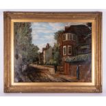 A large 19th century painting, oil on canvas, not signed, Street Scene, in original gilt frame,