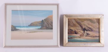 R.D. Sherrin, watercolour, beach scene, 27cm x 36cm, framed and glazed together with I.Vimey, oil on