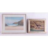 R.D. Sherrin, watercolour, beach scene, 27cm x 36cm, framed and glazed together with I.Vimey, oil on
