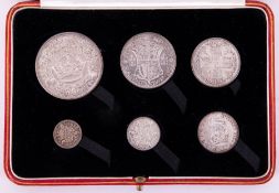 A 1927 George V specimen set comprising six coins in original fitted case.