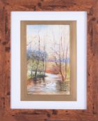 W.H. Austin, water colour 'River Scene', 25cm x 15cm, framed and glazed. The artist was the designer