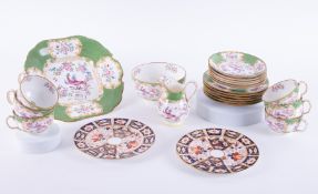 A collection of Minton green and white pattern china set comprising six cups, six saucers, six