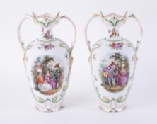 A pair of Dresden porcelain vases, height 28cm.