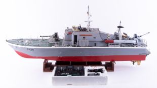 Remote Control, a scale model of boat 'Brave Borderer' with controller, length approx 125cm.