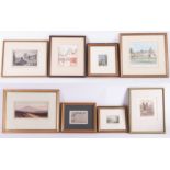 Nine various paintings and prints including a view of Dartmoor, signed Mather?, St. Andrews