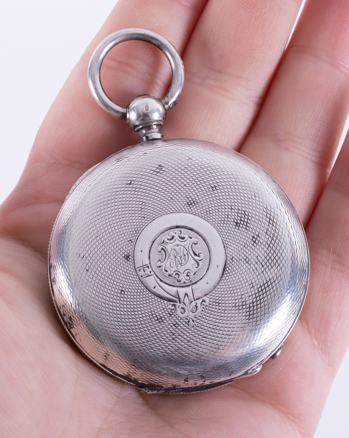 A silver open face pocket watch by J.W.Benson, sub second hand broken, with watch stand. - Image 3 of 3