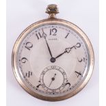 Rolex, a rolled gold Rolex open face pocket watch, inscribed on the inside of the backplate '