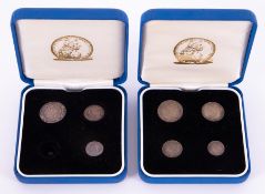 Two Maundy coin sets, George III 1817 and George II 1746 (lacks 3 pence), seven coins in total. (2)