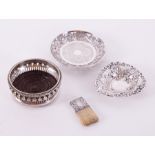 A small collection of silver wares to include small Geo V pierced dish Chester hallmark, circa