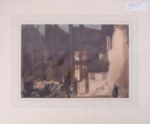 Frank Brangwyn Sir, (1867-1956), watercolour over lithograph, Bruges at night, 33cm x 47cm,