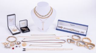 A mixed lot of costume jewellery including watches, bracelets, brooches, earrings, necklaces,