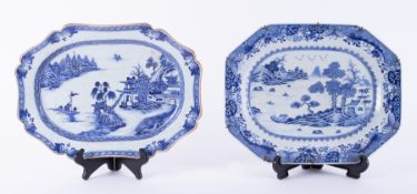 Two 19th century Chinese blue and white porcelain platters, the largest 37cm (2).