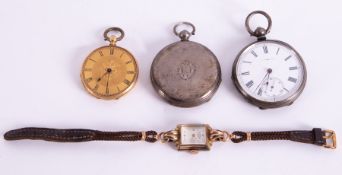 Three pocket watches including an 18k yellow gold pocket/fob watch inscribed inside 'Examined by