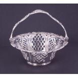 A small silver and pierced swing handle basket, with Indistinctive marks, approx. 5.388oz.