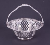 A small silver and pierced swing handle basket, with Indistinctive marks, approx. 5.388oz.