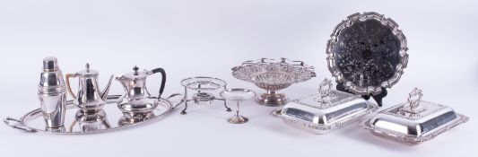A collection plated wares including a small silver bon bon dish etc.