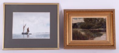 Alan Whitehead, a watercolour 'Boat', signed, 23cm x 32cm, framed and glazed together with an oil on