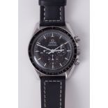 Omega, a gents stainless steel Speedmaster Professional, manual wind, chronograph, on black stitched