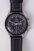 Omega, a gents stainless steel Speedmaster Professional, manual wind, chronograph, on black stitched