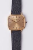 Baume & Mercier, a gents 18ct yellow gold cushion shape wrist watch with champagne baton dial, 17
