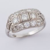An 18ct white gold Art Deco 'tablet' style ring set with older round cut diamonds, total diamond