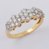 An 18ct yellow & white gold five row flower cluster design ring set with round brilliant cut