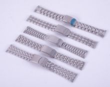 Five brand new assorted stainless steel watch bracelets all with secondary safety clips.