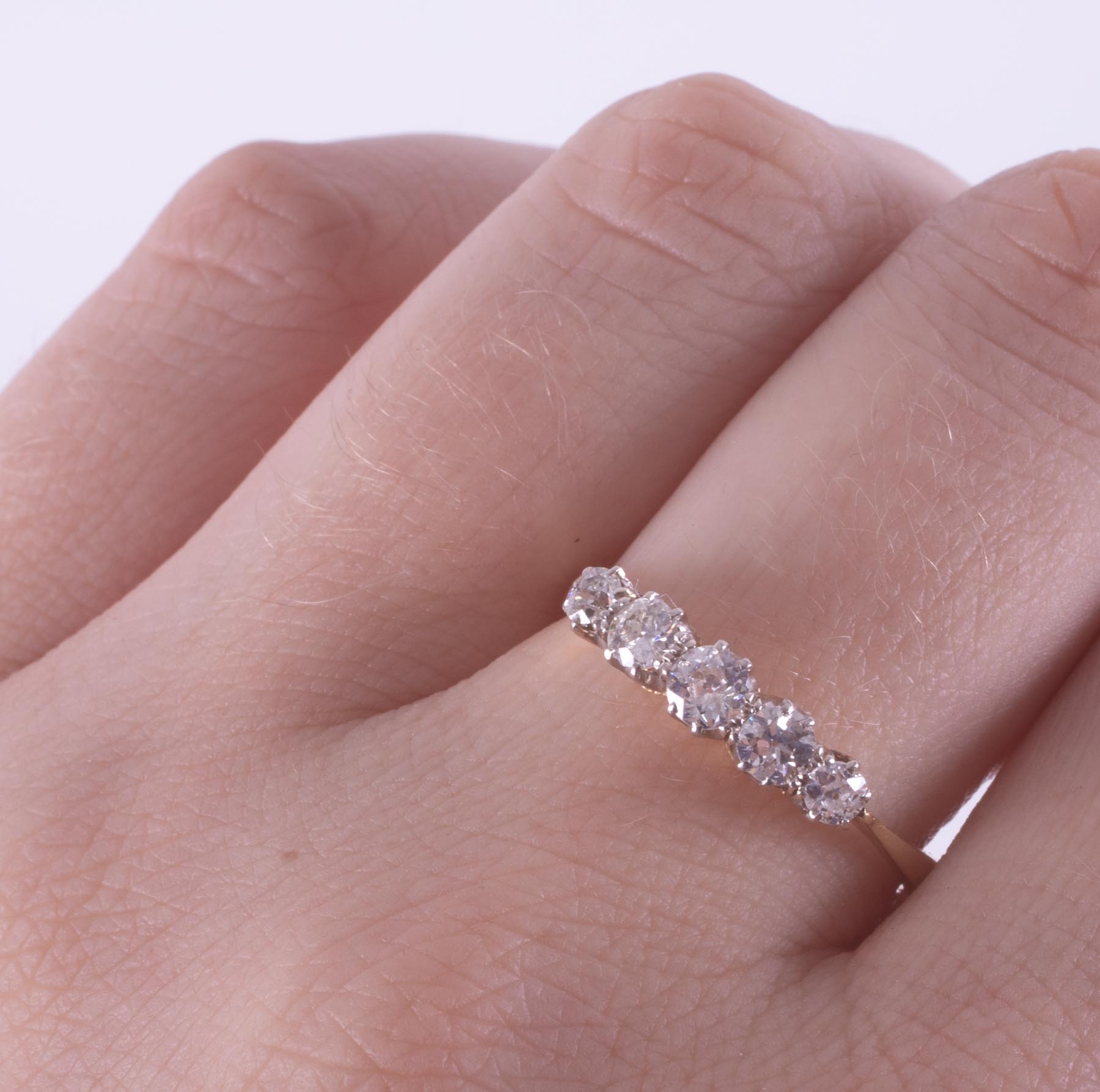 A five stone ring set with old round cut diamonds, total diamond weight approx. 0.50 carats, approx. - Image 2 of 2