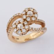 A 14ct yellow gold flower design ring set with round cut diamonds, approx. 0.95 carats (please