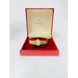 Omega, a ladies 9ct yellow gold Omega wristwatch with textured effect 9ct yellow gold bracelet, BL