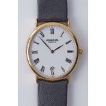 Raymond Weil, a modern 18k gold plated date wristwatch.