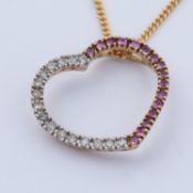 A 9ct yellow gold heart shaped pendant set with pink sapphires & diamonds, total weight of pink