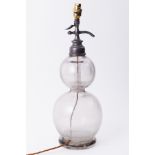 A large vintage glass and metal gourd shaped apothecary's display piece converted to a lamp,