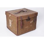 An antique old square luggage trunk possibly for a hat, height 37cm, width 46cm.