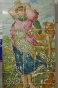 A set of 45 Minton tiles depicting the milkmaid in a landscape scene, tiles stamped Minton and