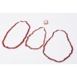 Three amber bead necklaces of vary length, total weight 46.76gm and a 9ct yellow gold plated cameo