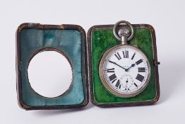 A eight day goliath pocket watch with silver travelling case, Birmingham 1917.