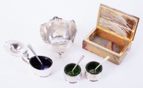 A mixed collection including silver sugar bowl with pierced rim by Goldsmiths and Silversmiths,