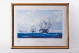 A print, H.M.S Victory Leading the Line, edition number 0128 after S Francis Smitherman together