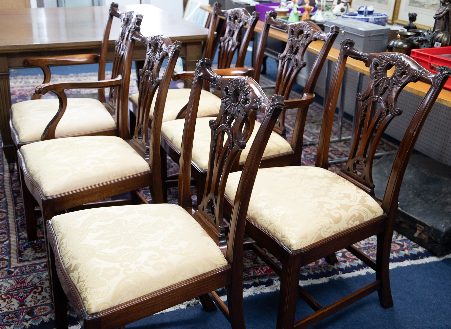 A set of six reproduction dining chairs of Georgian design (four plus two).