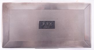 A rectangular cigarette box with plaque, 1968 together with a silver cigarette case, matchbox