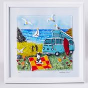Lou from Lou C fused glass, 'Great British Summer', signed, 30cm x 30cm, framed. Louise is a