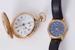 A gold plated Mount Royal full hunter pocket watch, together with a Mount Royal quartz blue dial