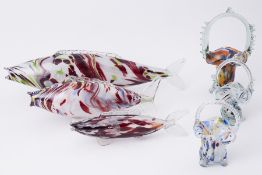 A collection of Murano glassware's to include three fish, largest length 53cm etc.