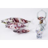 A collection of Murano glassware's to include three fish, largest length 53cm etc.