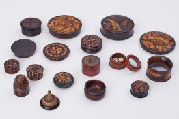 A collection of Fern Ware, various circular boxes including Tunbridge boxes, (15).