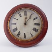 Victorian postman's alarm clock with mahogany twelve inch dial with weights and pendulum.